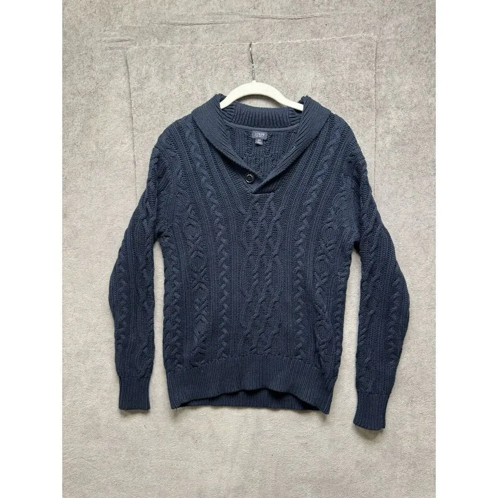 J Crew Sweater Mens XS Blue Cable Knit‎ Shawl Collar Cotton Pullover Fisherman
